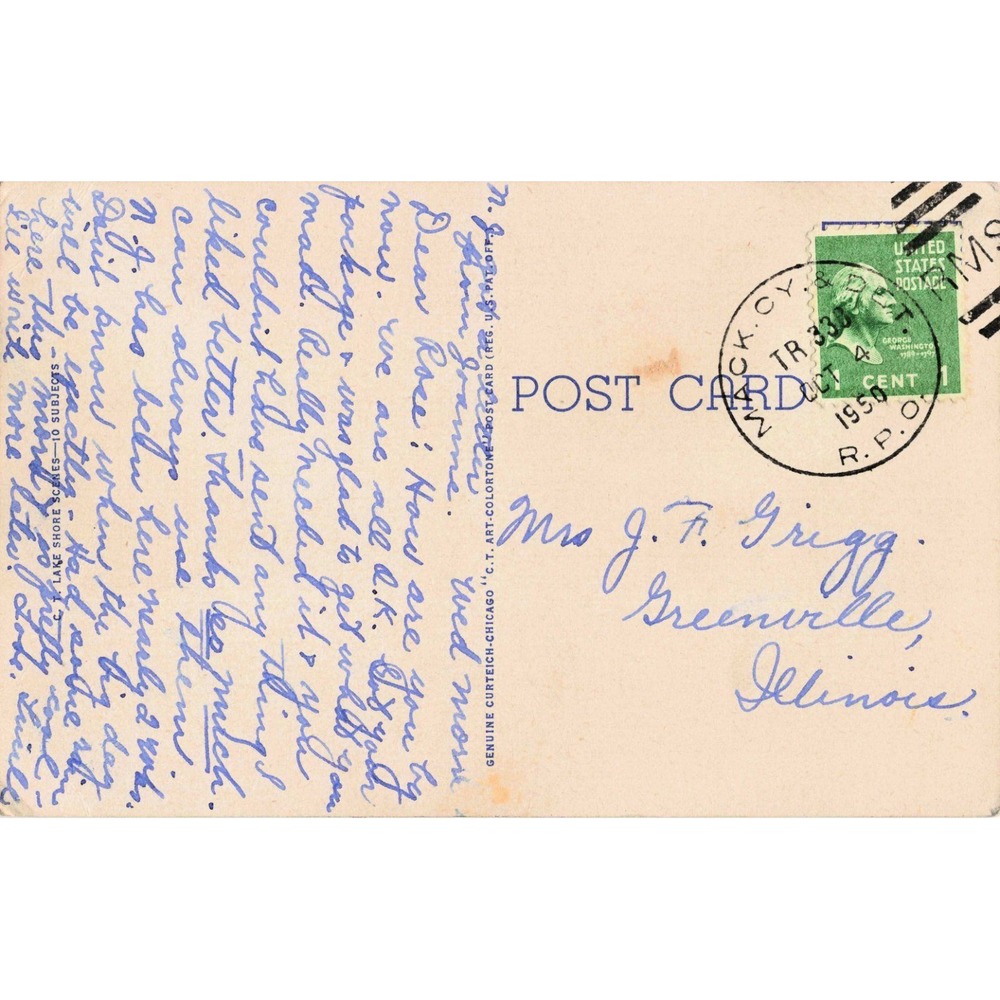 Vintage 1950 Lake Michigan Linen Postcard Curt Teich Art-Colortone S-1041 VG - Picture 2 of 2